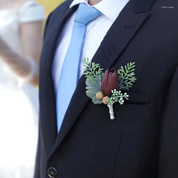 Fiori decorativi seta artificiale rose uomo vestita di corsage bottlehole groomsmen boutonniere per uomini accessori per matrimoni