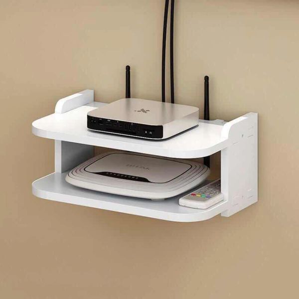 Router neue Wohnzimmer Wallmounted WiFi Router Regal kreativer TV -Siedop -Aufbewahrungsbox Doppel weiß kostenlos Stanzregal Rack