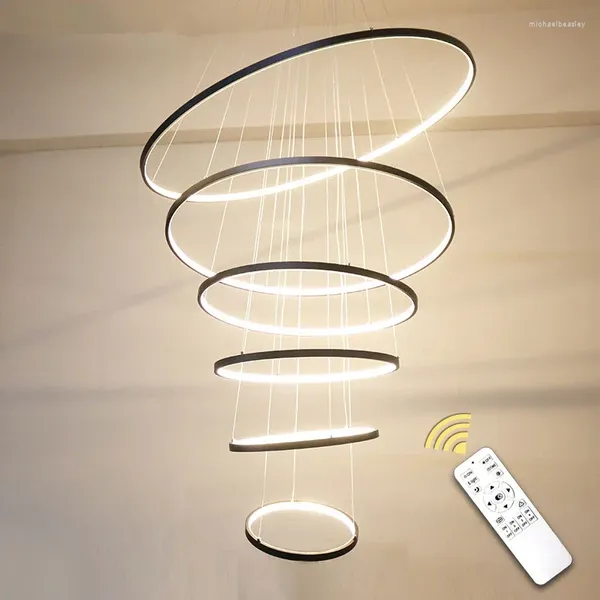 Candeliers Modern Modern 5 Ring Led Teto Chandelier para sala de jantar Mesa de jantar escada Pingente decoração de casa Interior Lusters Frepture