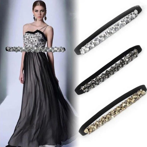 Cinture 1pc Cintura elastica di rina per donne abiti Full Crystal Gem Black Black Female Coates Down Fashion Luxury Ladies