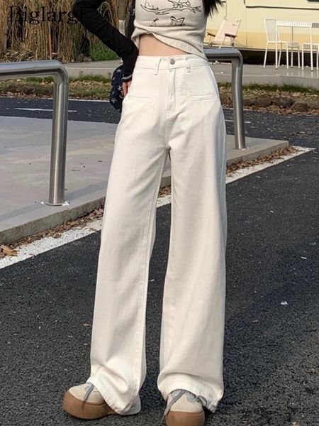 Frauen Jeans Sommer hohe Taille Langes Bein Kleid Frauen weiße Mode lässige lockere Falten Damen Kleider koreanische Stil Frau
