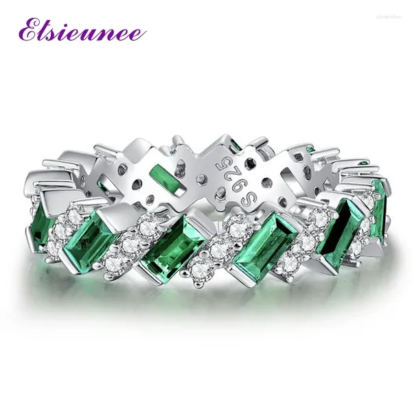 Küme Yüzük Elsieunee 925 STERLING Gümüş Emerald Yakınca Simüle Miissanit Elmas Taş Nişan Yüzüğü Aly Bantlar Güzel Takı