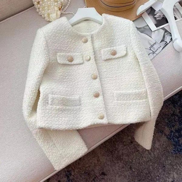 Damenjacken 2024 Korean Chic weibliche Tweed Basic Jacket Mantel Frauen Kleidung Runway Style Wollumbekleidung