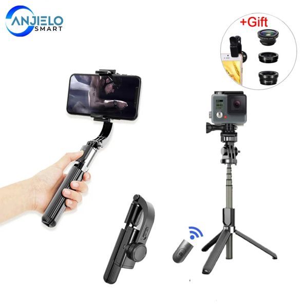 Suportes 3 em 1 estabilizador de mão de mão, portátil, suporte de selfie de selfie stick slower para iPhone/Android GorPro Camera L08