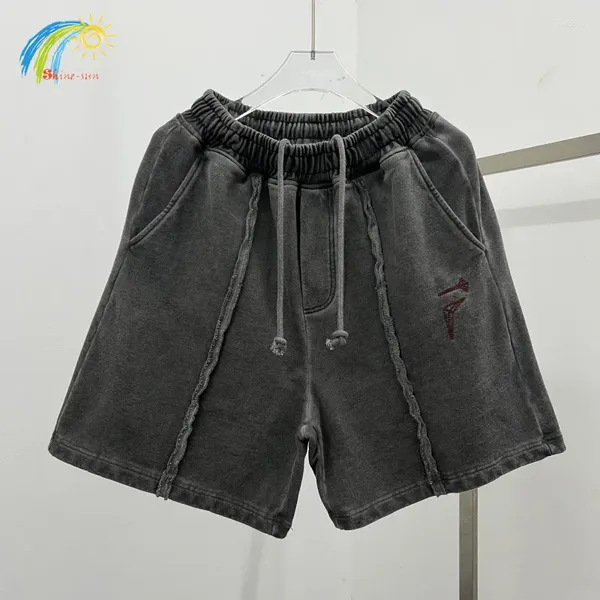 Shorts masculinos de tecido pesado algodão de algodão clássico bordado bordado clube masculino mulheres mulheres vintage lava as calças emendadas