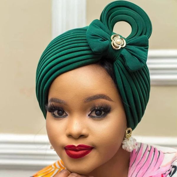 Последняя нигерийская свадьба Gele Cap African Auto Gele Headtie Мусульманская тюрбана арабская индийская шляпа шляпа женская голова турбанте Mujer 240416