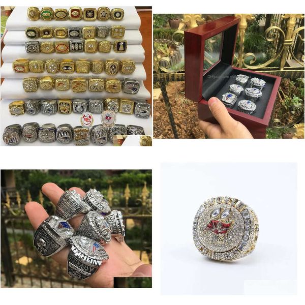 Rings Cluster 55pcs 1966 a American Football Team Champions Championship Anat Set with Wooden Display Box Trophy Souvenir Men Fan G Dhbup Hip