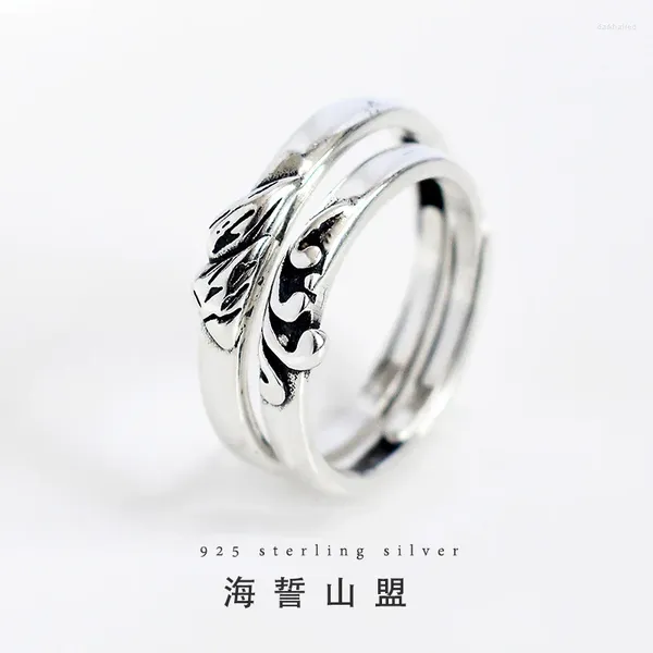 Кластерные кольца модное 925 Серебряное кольцо, установленное со старомодным горным и морским обещанием лично