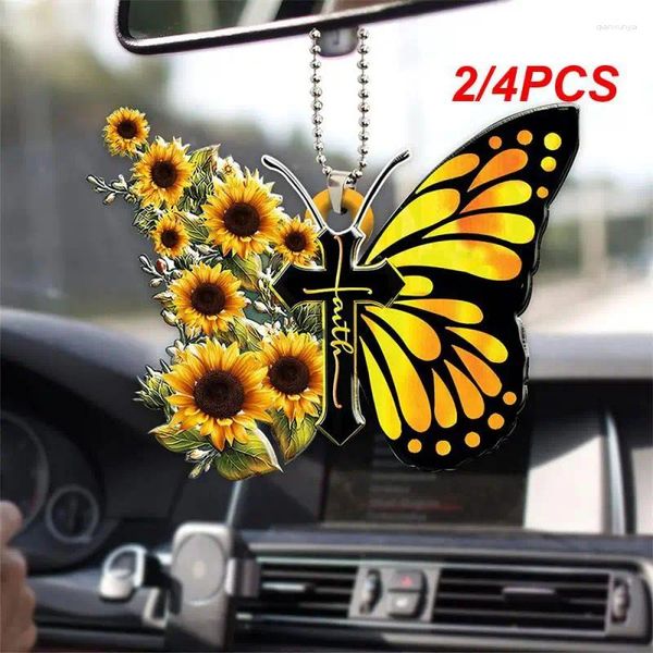 Gartendekorationen 2/4PCS Creative Cross Butterfly Anhänger Auto Charme für Rückspiegel Fairy Hanging Ornament Keychain