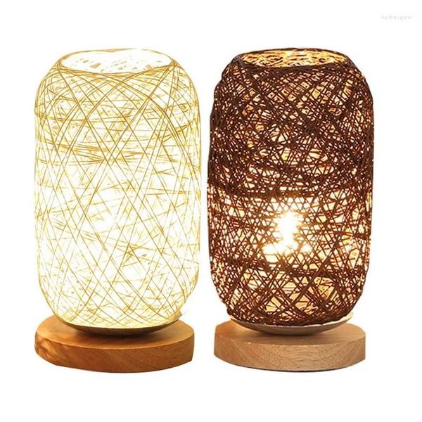 Tischlampen Holz Rattan Twin Ball Leuchten Lampenraum Haus Kunst Dekor Schreibtisch Licht zum Ostertag Dimmen