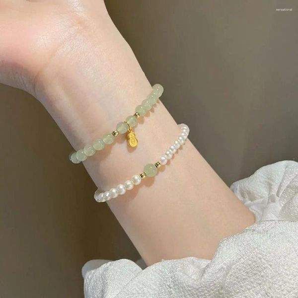 Strand Temperamento Fu Marca Bracelete Luz de Luxo Luxo Chinesa Estilo Hetiano Jade Pearl Delicia Minoria