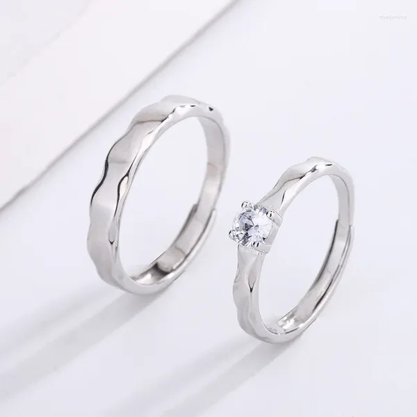 Anelli di cluster S925 Sterling Silver Stay Together for Life Couple Ring Simple e Regolable Male Female Engagement femminile