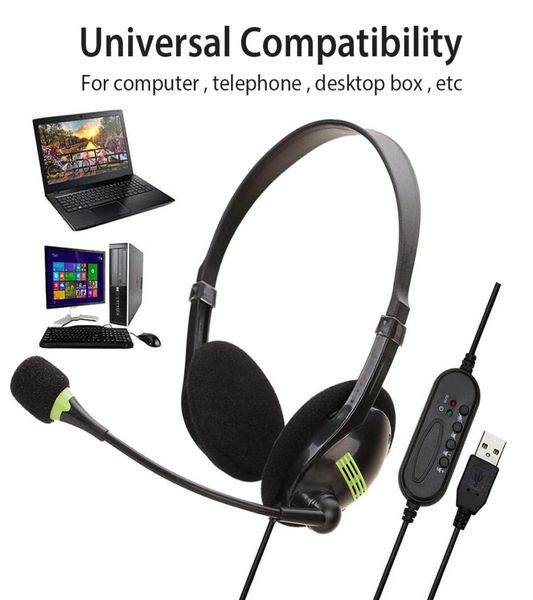 Fone de ouvido USB com microfone para o jogo de call center de capa de call center fones de ouvido USB ruído cancelamento de controle multikey dual 35mm Head2016197