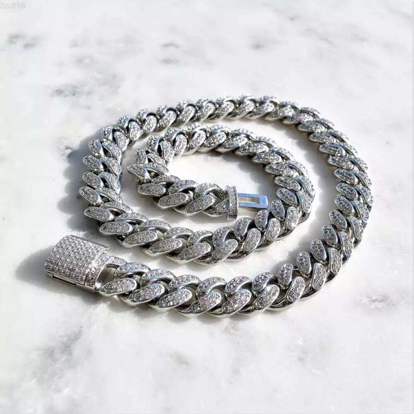 Hip-Hop-Schmuck 10mm-14mm 925 Sterling Silber Moissanit Diamond Cuban Chain Halskette