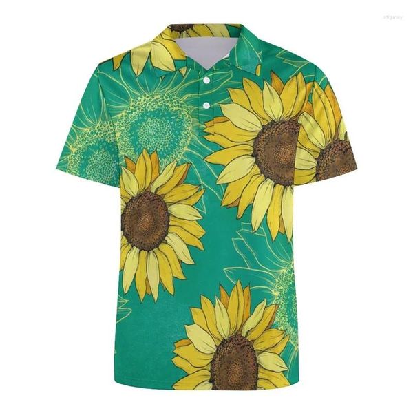 Herren Polos Tropical Hawaii 3D Print Sonnenblume Polo -Hemden für Männer Ananas Bananengrafik Kurzärmele übergroße Knopfhemd