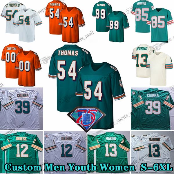 Custom 75th Vintage 13 Dan Marino 1968 Jerseys de futebol 39 Larry Csonka 12 Bob Griese 99 Jason Taylor 54 Zach Thomas 85 Nick Buoniconti 42 Paul Warfield 83 Mark Clayton