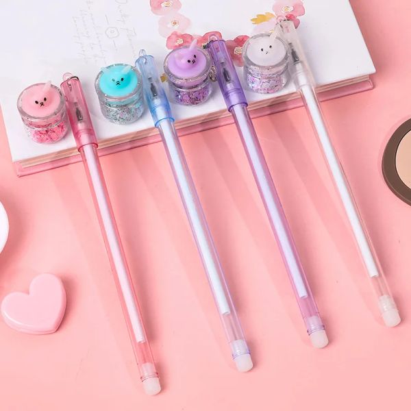 PENS 24PCS Creative Quicksand Kaninchen Anhänger Gel Pen Girl's Heart Student Exam Kawaii Stationery Study Schreiben Vorräte Großhandel Großhandel