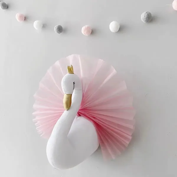 Estatuetas decorativas decoração de quarto crianças cisne branca parede rosa recheada para decoração de berçário de menina 3d