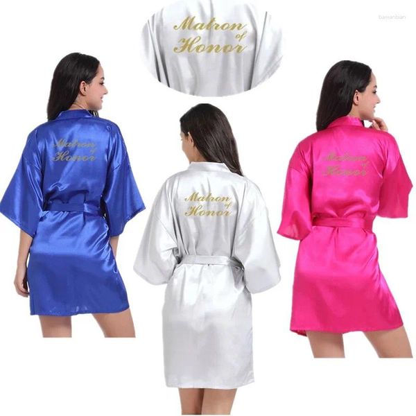 Heimkleidung Großhandel Matrone des Ehrenbriefs Gold Glitter Frauen Solid Satin Kimono Brautjungfer Roben für Hochzeitsfeier Nachtwege Bademänze