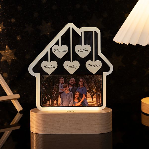 Schmuck Personalisierte Stammschild Kristall LED Nachtlicht benutzerdefinierte Lasergravierte Namen Text 3D Lampe Holzbasis für Raumdekoration