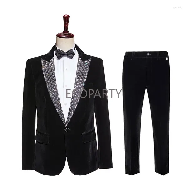 Мужские костюмы Shinny Sequin Black Men Jacket Slim Fit 3 кусочки/блейзер -галстук.