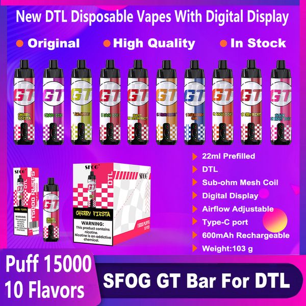 originale 15000 sbuffi Shisha vape sfog gt bar dtl soffice 15000 vaporizzazione usa e getta 15k soffio 22 ml di cartuccia vaper 600mah al bs fakher vapore penna vs buod 18000 bc5000 12000 12k 12k