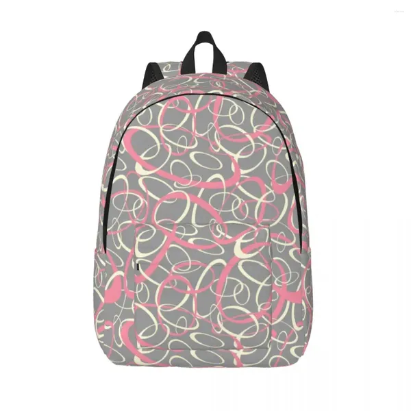 Backpack Retro mod Rosa Grey Geométrico Viagem Backpacks Boy Girl Kawaii High School Bags Rucksack Custom Pattern