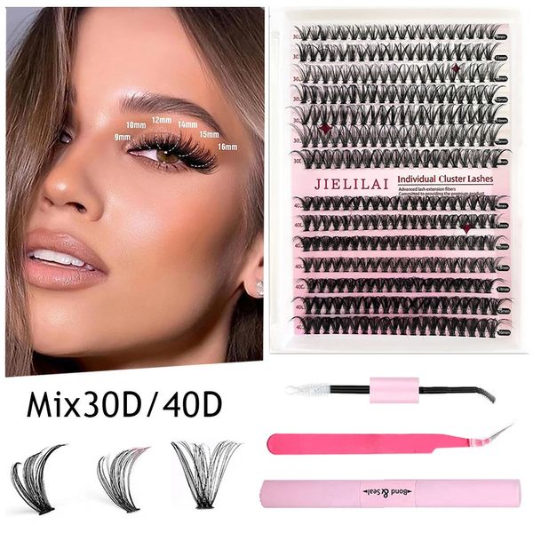 280 Clusters Kit de cílios falsos Mix Tamanho 916mm Pacotes de extensão D Cur Volume Segmented Tyleshes Makeup Tool 240415