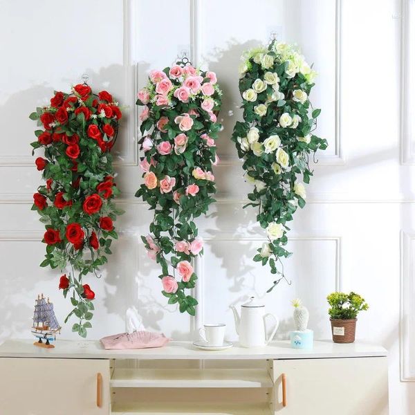 Dekoratif çiçek simülasyon gülleri duvar asılı rattan ev çiçek asma dekor
