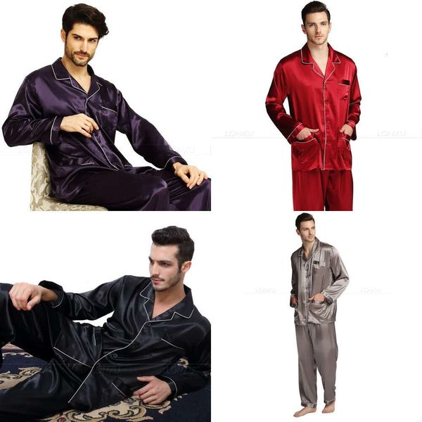 Nachtwäsche Herren Herren Seiden Satin Pamas Pajamas Set Loungewear u s m l xl xxl xxxl 4xl passt zu allen Jahreszeiten 220924 x xx xxx 4x Easons