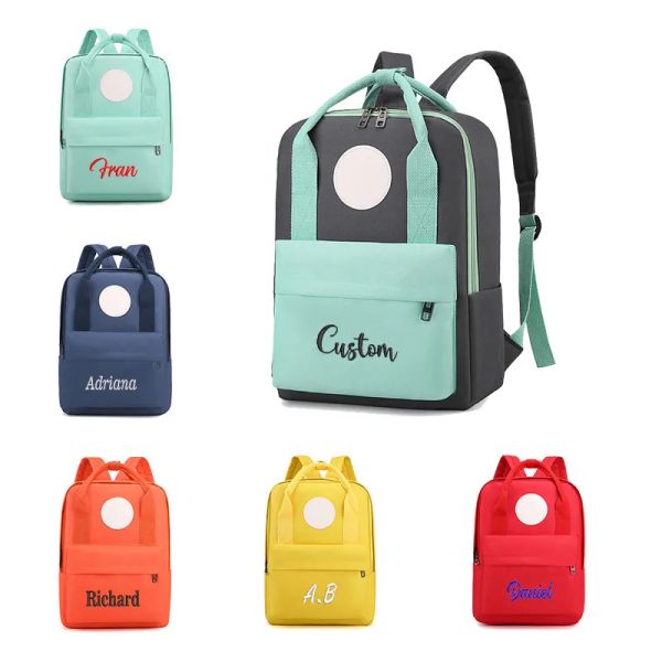 Bolsas de sacolas Oxford School Bag do logotipo personalizado de grande capacidade Backpack Nome bordado para o presente da bolsa da escola infantil