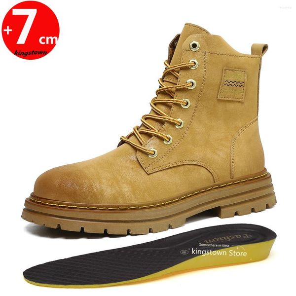 Botas no elevador de tornozel altura de altura dos sapatos para homens palmilha 7 cm elevadores de sapatos ajustáveis ​​mulheres couro plus size 35-47