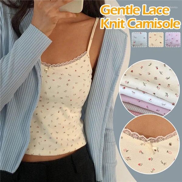 Serbatoi di camisoles Summer Print Crop Tops for Women Wow Lace Camisole Guido sexy senza schienale con canotta base imbottita BM in stile BM camis y2k