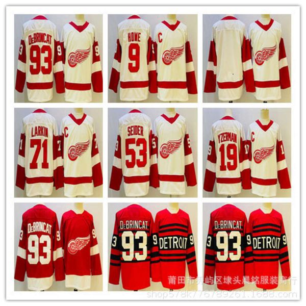 Maglie da hockey a maniche lunghe ricamato da hockey rossi ali rosse 93#99#71#nome giocatore personalizzabile e numero