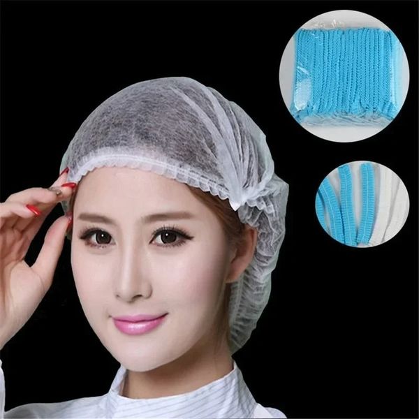 100 PCS Tek Kullanımlık Mikrobladlı Dokuma Olmayan Kumaş Makyaj Saç Net Kapağı Steril Şapka Şefi Toz Şeridi Şapka Banyo Malzemeleri