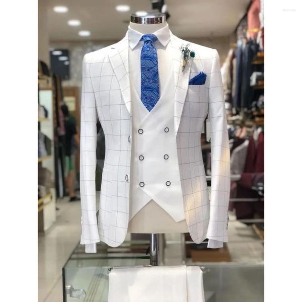 Abiti da uomo Ultimo design Design White Plaid Men 3 pezzi Formale tacca a pezzi Single petto Spil Business Casual Office Sumo per matrimoni