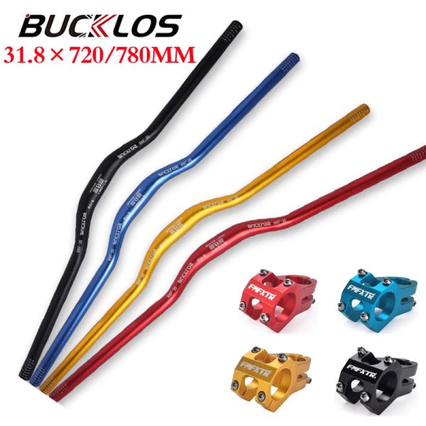 Luzes Bucklos Mountain Bike Guidão 31,8*780/720mm Aluminium Aloy Riser Bar com Bicycle Stem Ultralight Mtb Huedbar Bike Part