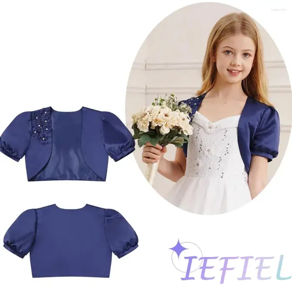 Top da ballo da ballo da ballo per bambini Bolero Shrug Shrug Satin Scialle Abito da sposa Cardigan Cardigan Copertina per la giacca da ragazza MACKEA