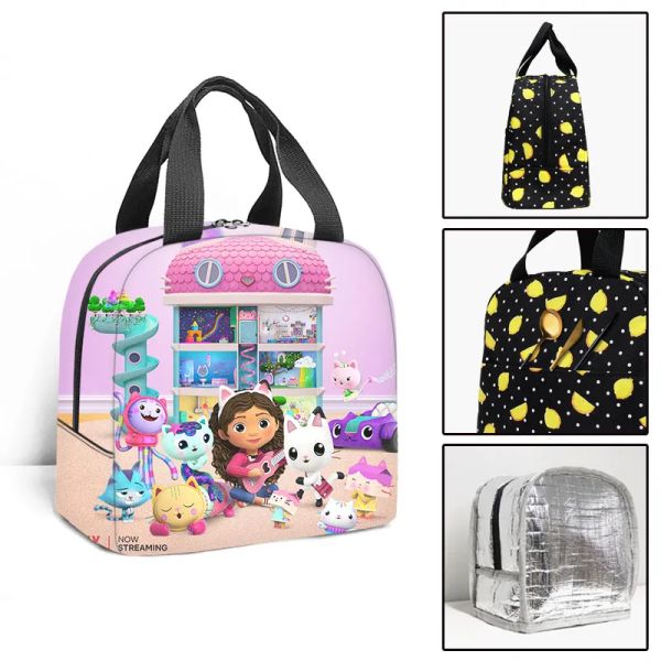 Bags Moda criativa Gabby Student Work Lunchbox Isolamento térmico lancho de alimentos 3D Bolsas portáteis isoladas impressas