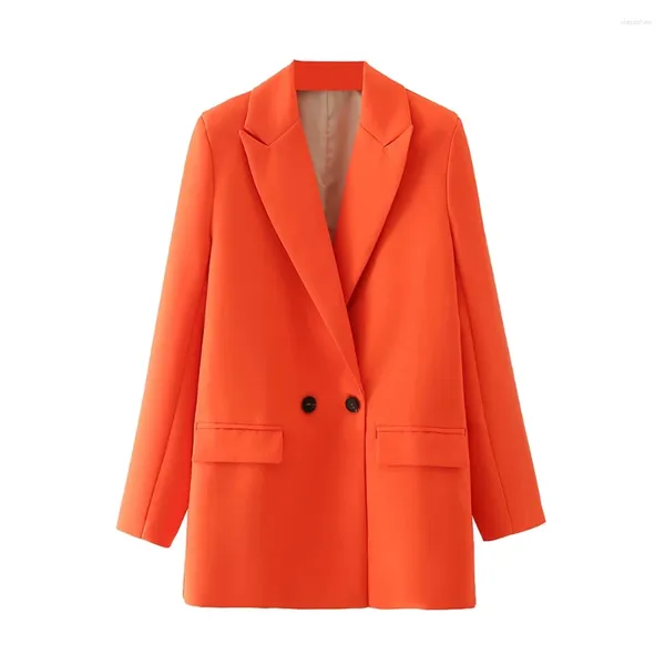 Frauenanzüge Frauen koreanische Mode im koreanischen Stil Doppelbrust Office -Kleidung Blazer Coat Vintage gekerbter Kragen Langarm weibliche Außenbekleidung Chic