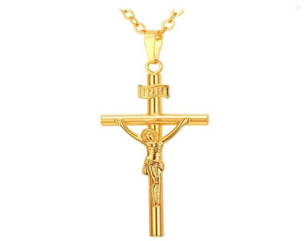 Подвесные ожерелья Collare inri Cross Pendent Men Jewelry Goldsilverblack Color Религиозное распятие Женщины P5791695477