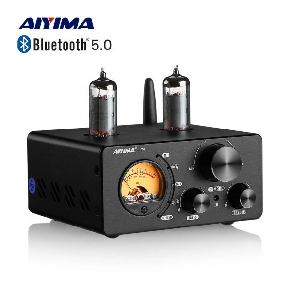 Verstärker Aiyima Audio T9 Bluetooth 5.0 Vakuumrohrverstärker USB DAC Stereo Receiver Coax/Opt HiFi Home Audio Digital Amp mit Vu Meter 100w