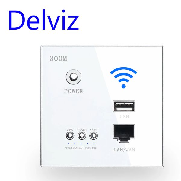 Plugs DEIZ Wireless WiFi Socket RJ45, AP Relay Smart USB Socket, Kristallglasplatte, 220 -V -Strom, 300 Mbit / s eingebettetes WLAN -Router eingebettet