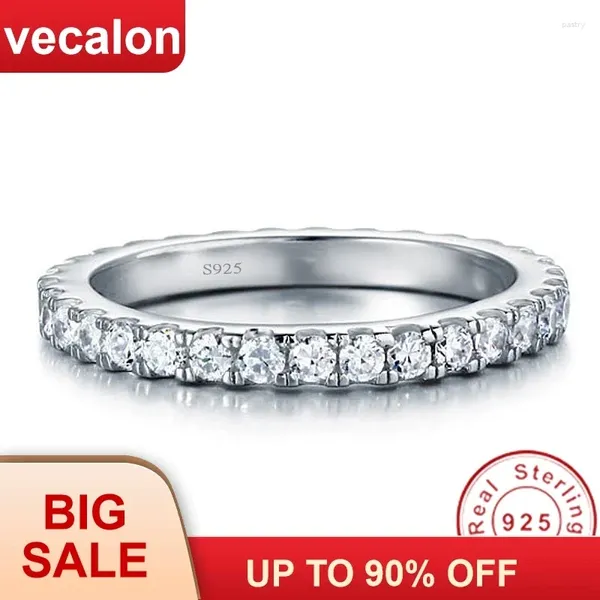 Clusterringe Vecalon weibliche klassische Eheringband Ring Soild 925 Sterling Silver Circle 5A Zirkon CZ Engagement für Frauen Männer Geschenk