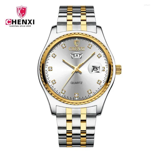 Armbanduhr Chenxi Marke Frauen Luxus Quarz Watch Lady Golden Edelstahl Watchband Hochwertiges lässiges wasserdichtes Geschenk für Mädchen