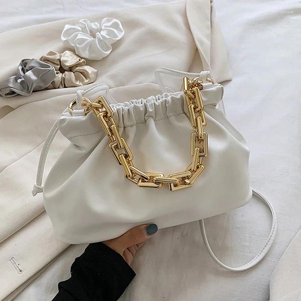 Bolsas de ombro Chain Gold para Pu Leather Women Crossbody 2024 Summer Small Messenger Bolsa Feminina Bolsa Cruzada Corpo