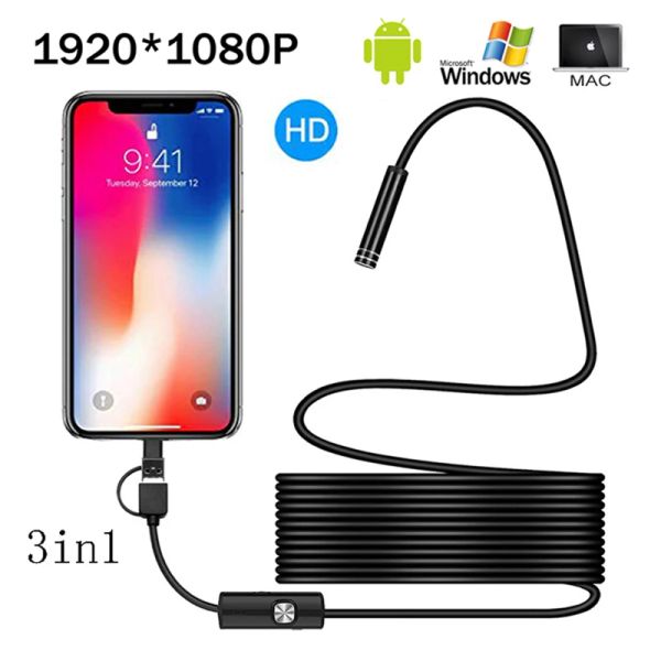 Câmeras 1080p Full HD USB Android Câmera Endoscópio IP67 1920*1080 1m 2m 5m Micro Inspeção Câmera