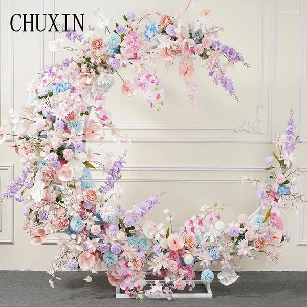 Dekorative Blumen rosa Mondform Blumenreihe mit Stand Orchid Palm Pfingstrosen Hochzeit Kulisse Blumenarrangements Geburtstagsfeier Dekor Arche