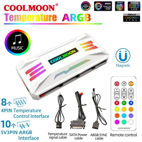 Steuerung Coolmoon Argb Controller 4 Pin PWM 5V 3 Pin Aura Sync Cooling Lüfter Smartfernbedienung für Computer -PC -Fall -Chassis Kühler