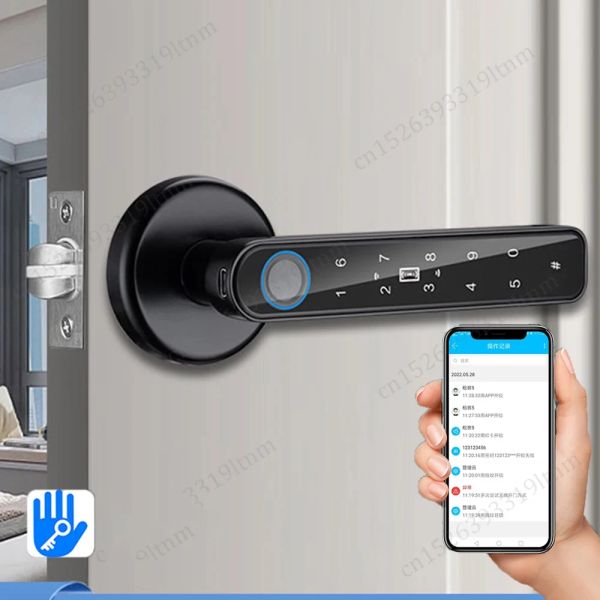 Controle Smart Lock Lock Biométrica Tecla de senha de impressão digital Desbloquear o bloqueio eletrônico digital TTLOCK APP APP REMOLANDO ENTRADA DE CHAVE